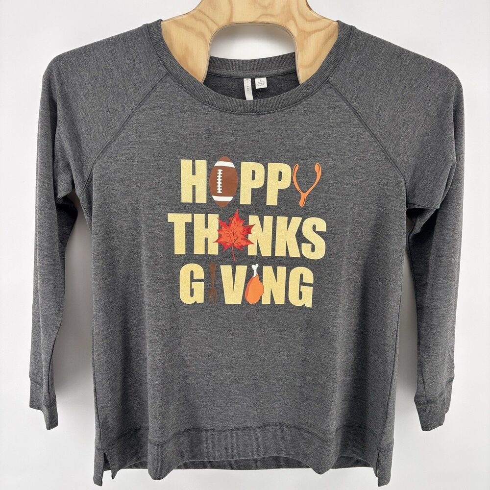 C Est 1946 Women's L Gray Thanksgiving Graphic Long Sleeve Top NWT